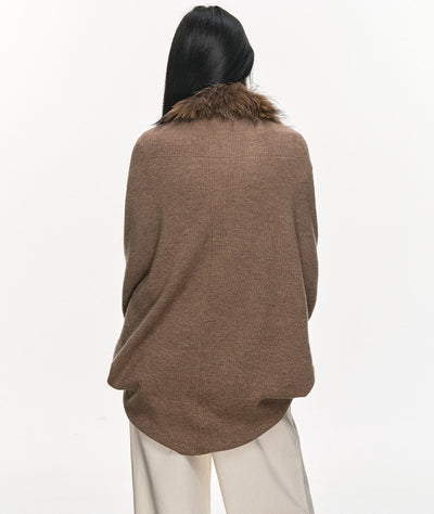 Fur Collar Patchwork Knitted Cardigan ANA0109