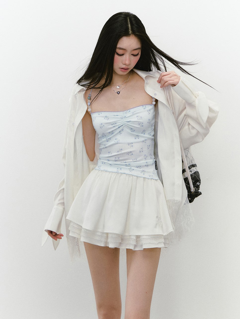 Mesh Lace Stitching Beads Shirt VIA0239