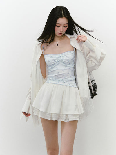 Mesh Lace Stitching Beads Shirt VIA0239