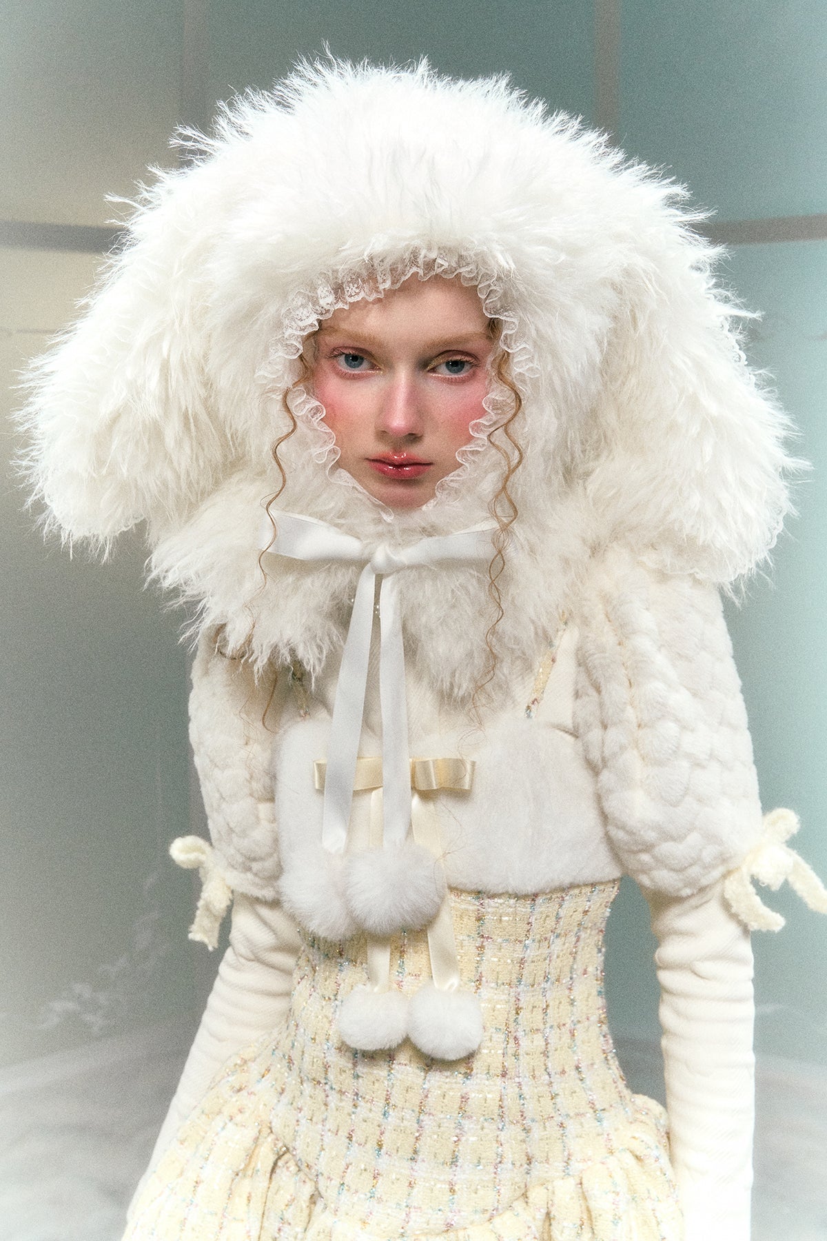 Bonnie Rabbit Soft White Lace Fur Imitation Hooded Hat NAR0010