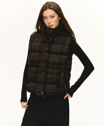 Retro Plaid Stand-up Collar Vest Jacket ANA0100