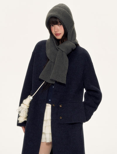Navy High-end Wool Long Coat WEE0093