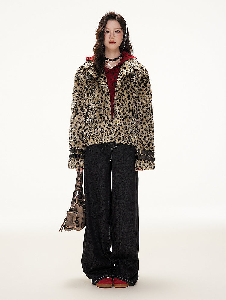 Retro Leopard Print Eco-friendly Fur Jacket IMO0077