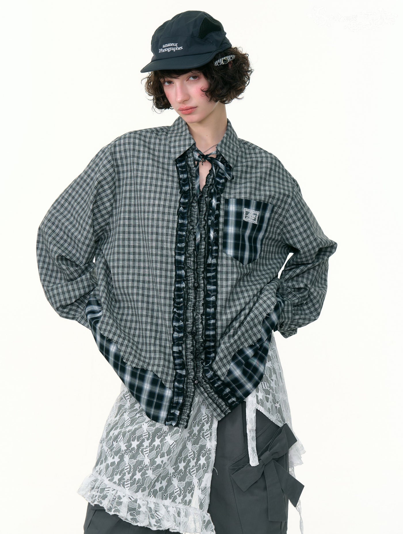 Retro Plaid Stitching Long-sleeved Shirt ZIZ0307