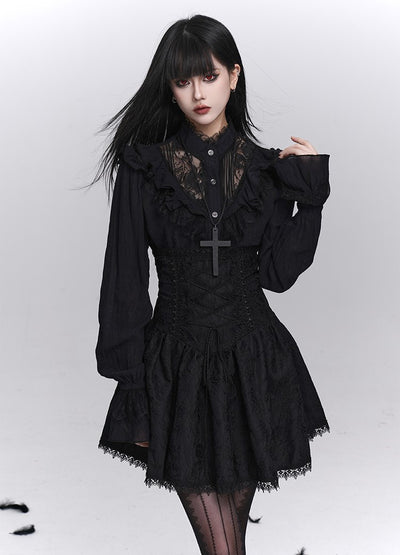 Black Lace High-Waisted Skirt LAD0243