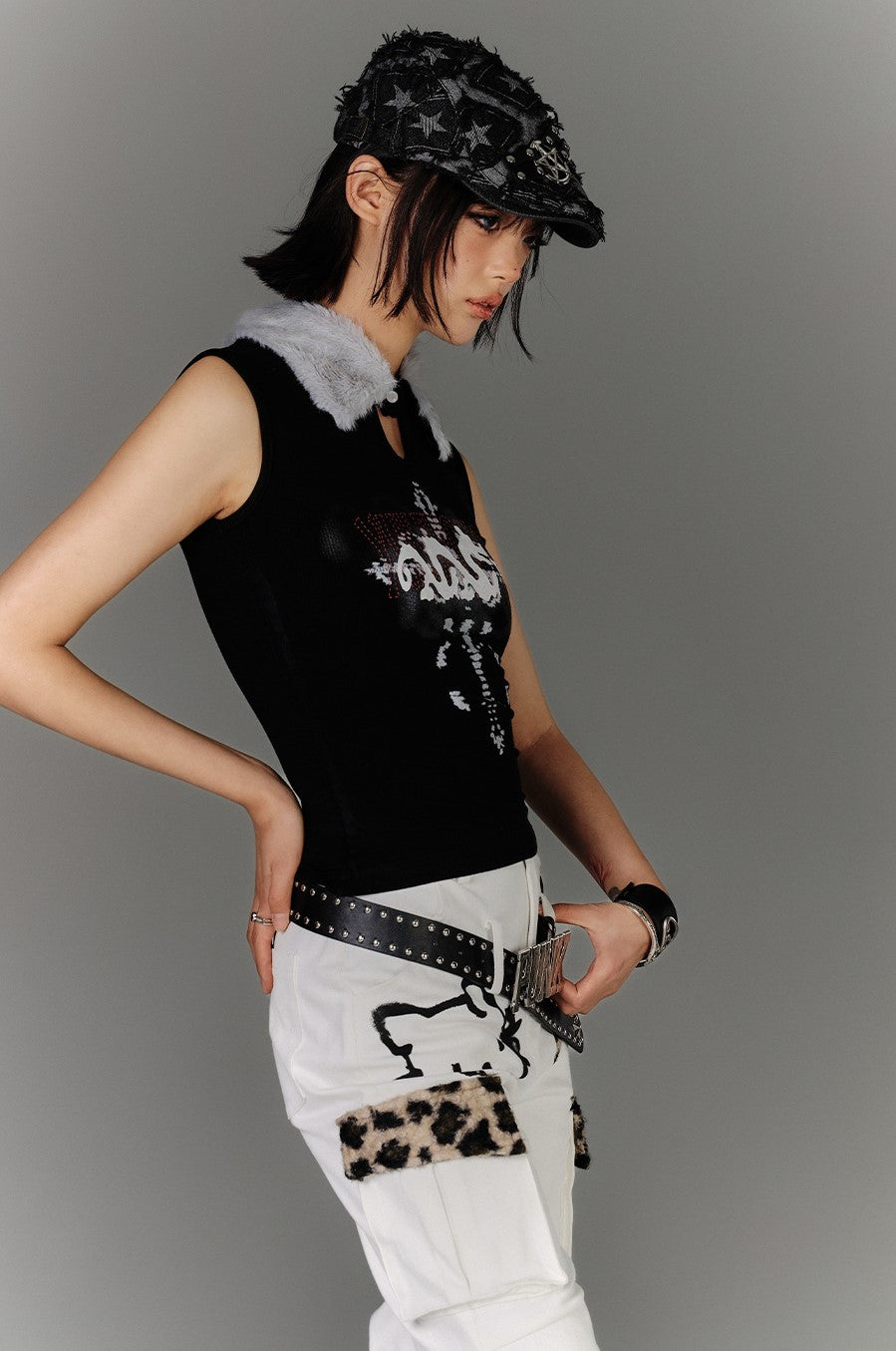 Fur Collar Subculture Sleeveless Top KIN0137