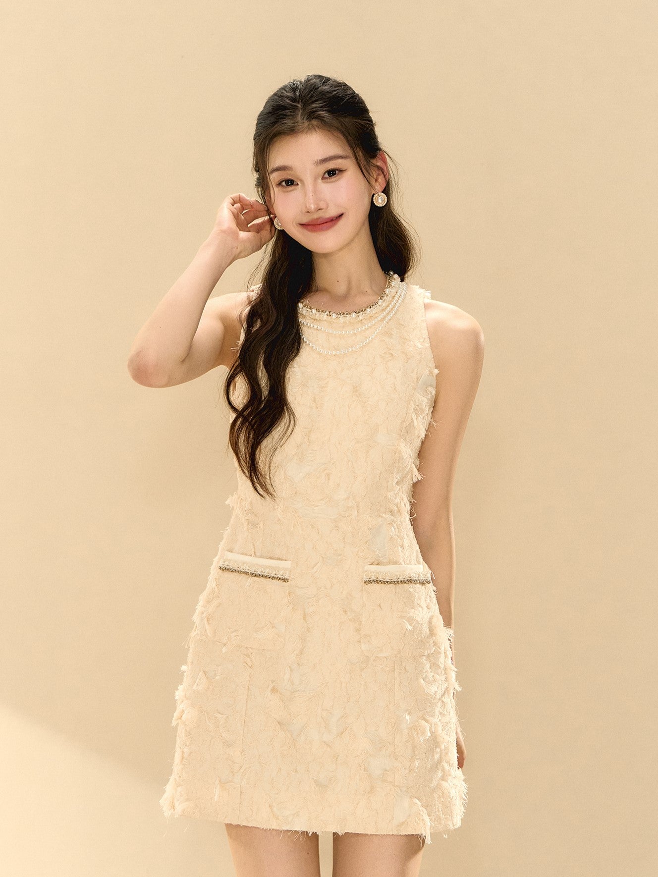 Feathery Sleeveless A-line Dress OSH0138