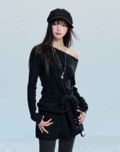 Chic Off-shoulder Tie-up Sweater FRA0476