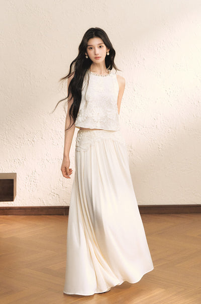 White Sleeveless Lace Top/Skirt OSH0179