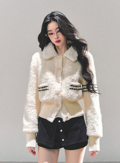 White Wool Quilted Thick Jacket DIA0673