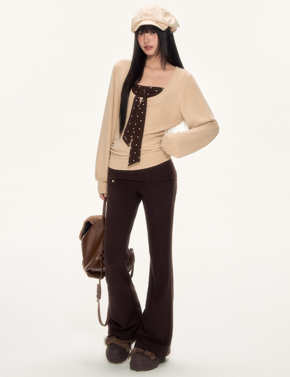 Polka Dot Bow Long-sleeved Top WEE0089