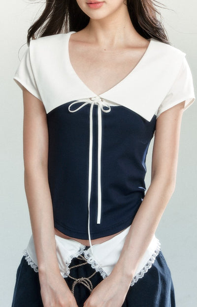 Versatile Navy Splicing T-shirt SHI0167