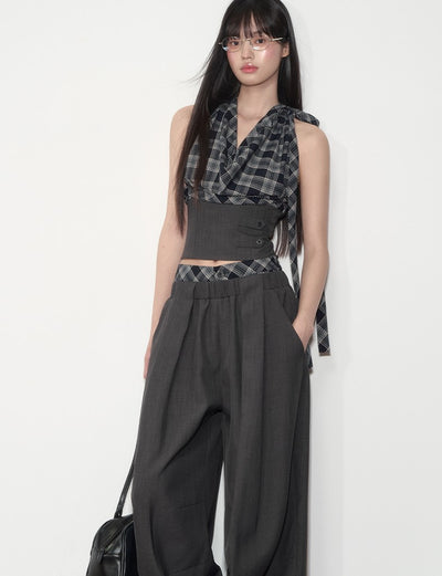 Plaid Halter Neck Top/Loose Suit Pants SOO0011