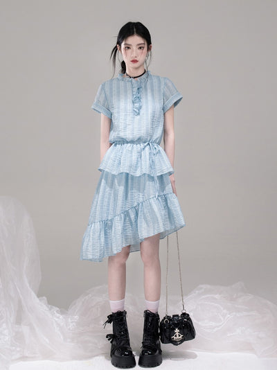 Ruffled Asymmetric Shirt Dress COT0301