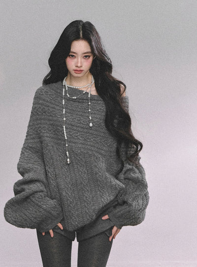 American One Shoulder Cable Sweater DIA0619