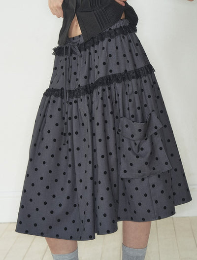 Gray Polka Dot Pocket Midi Skirt SOO0013