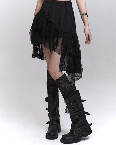 Black Irregular Lace Skirt LAD0201