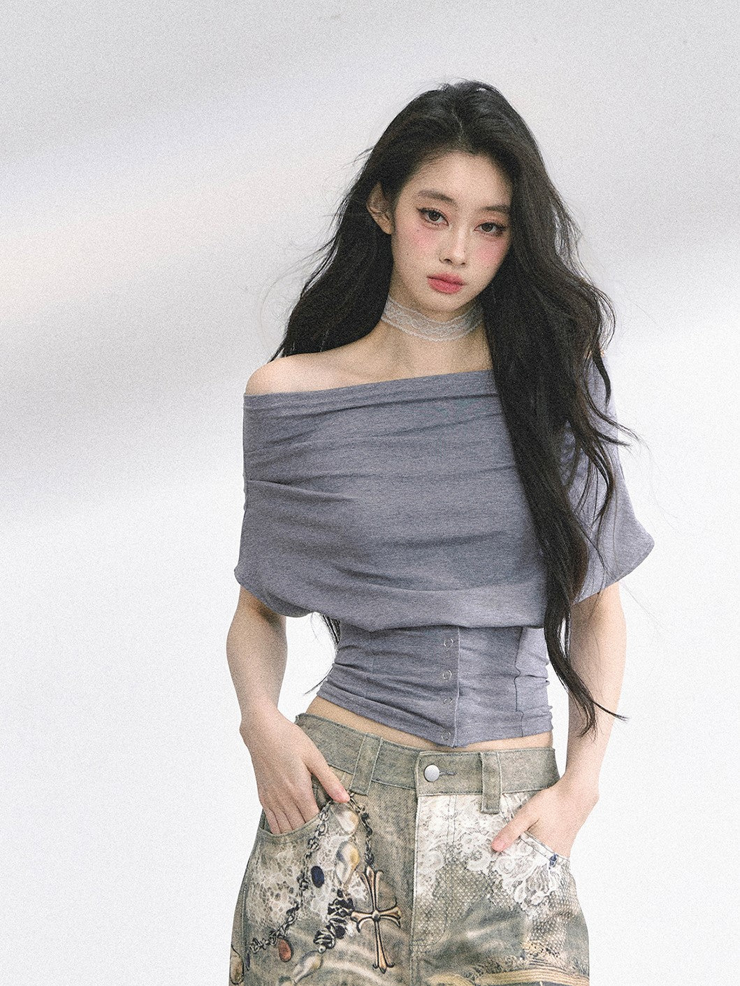 One Shoulder Waist Slim Short Top DIA0497