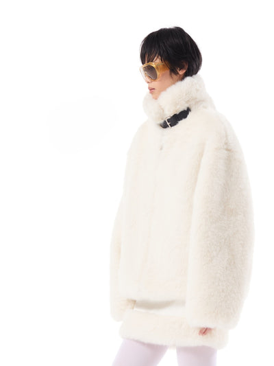 Leather Buckle Eco-Friendly Fur Coat AOA0021