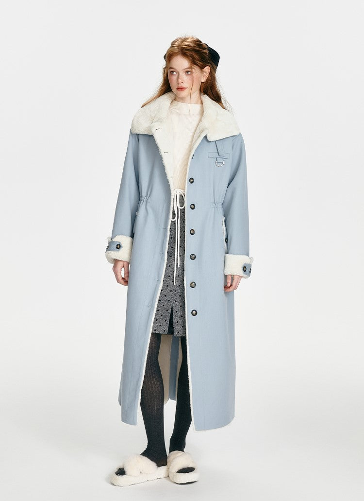 Retro Blue Thickened Plush Long Coat BOH0087