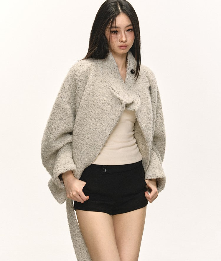 Tie-Wrap Stand Collar Short Warm Coat ANA0080