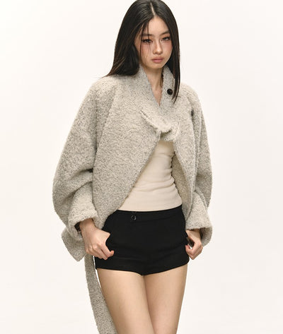 Tie-Wrap Stand Collar Short Warm Coat ANA0080