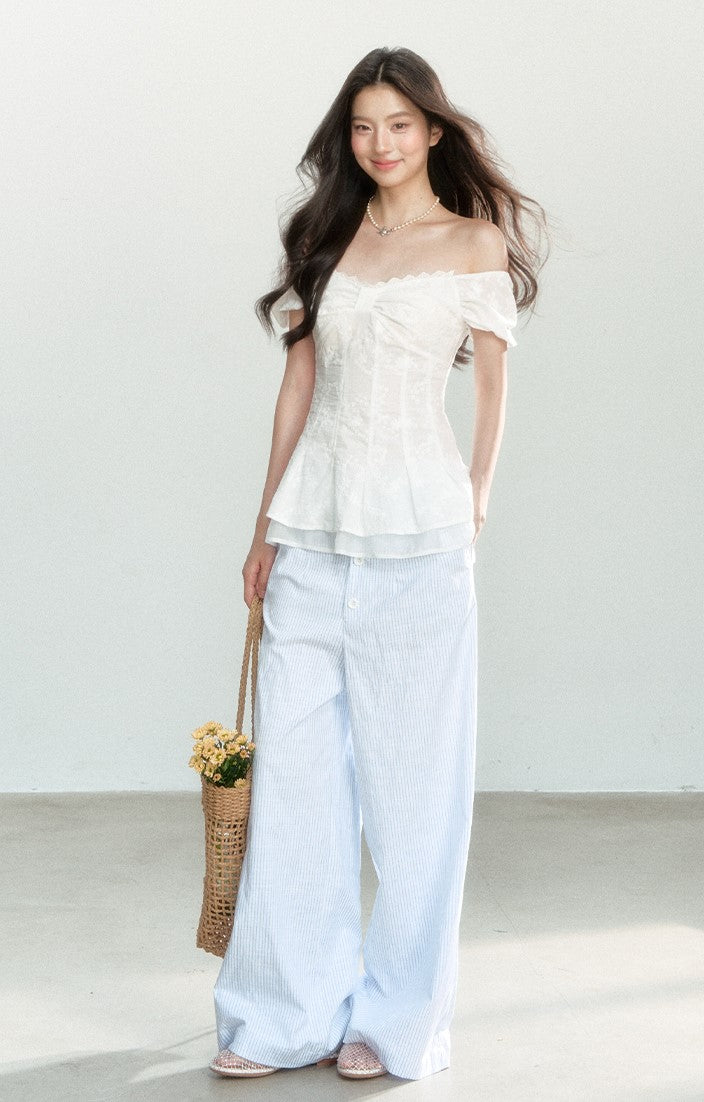 Blue Striped Casual Wide-leg Pants SHI0160