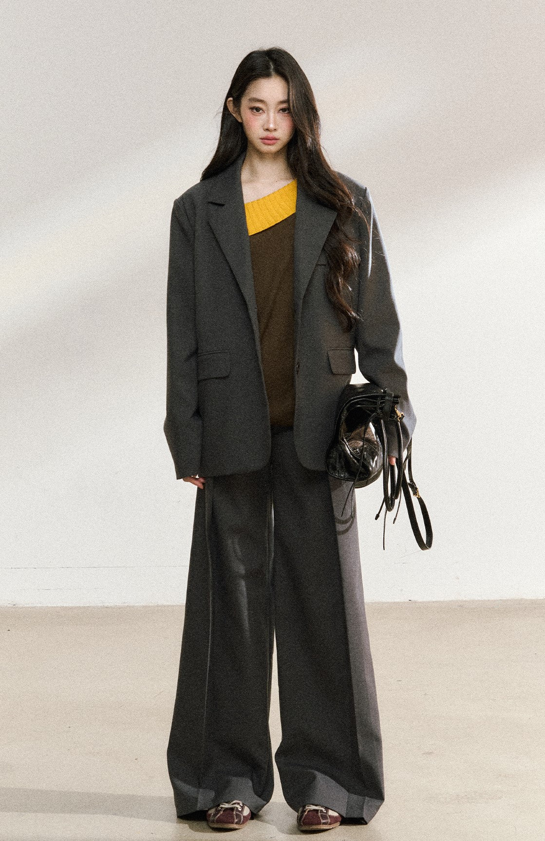 Gray Straight Drape Pants SHI0205
