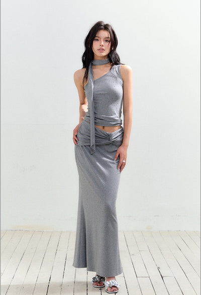 One-shoulder Top/Twisted Maxi Skirt AGM0161