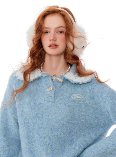 Soft Thick Furry Loose Polo Doll Collar Sweater ZIZ0188