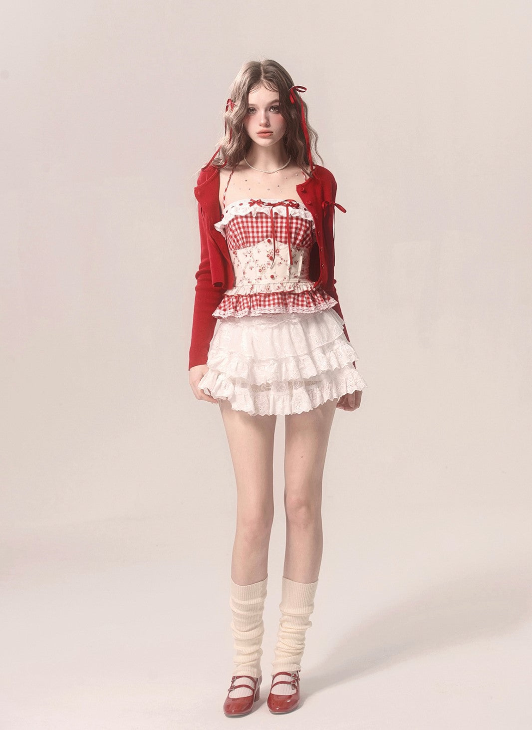 Strawberry Cake Red Plaid Lace Camisole DIA0068