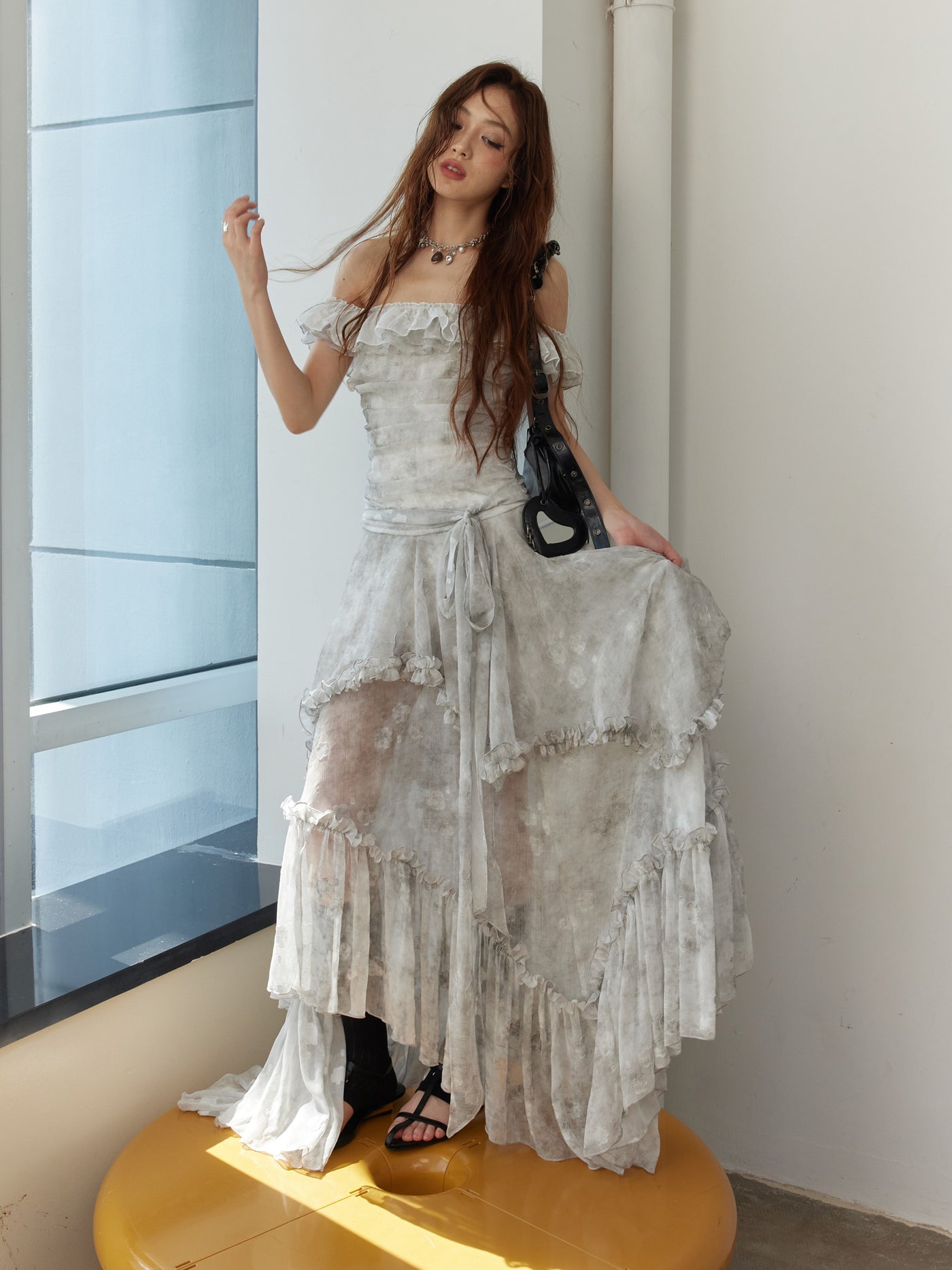 One-shoulder Ruffled Irregular Dress JNY0242