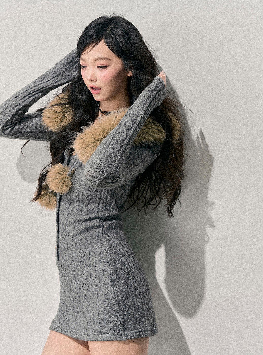 Detachable Fur Collar Sweater Dress DIA0707