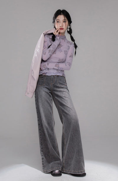 Layered Purple Flower Mesh Shirt COT0351