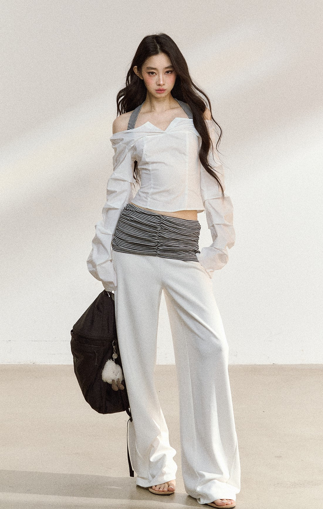White Off Shoulder Slim Short Shirt SHI0208