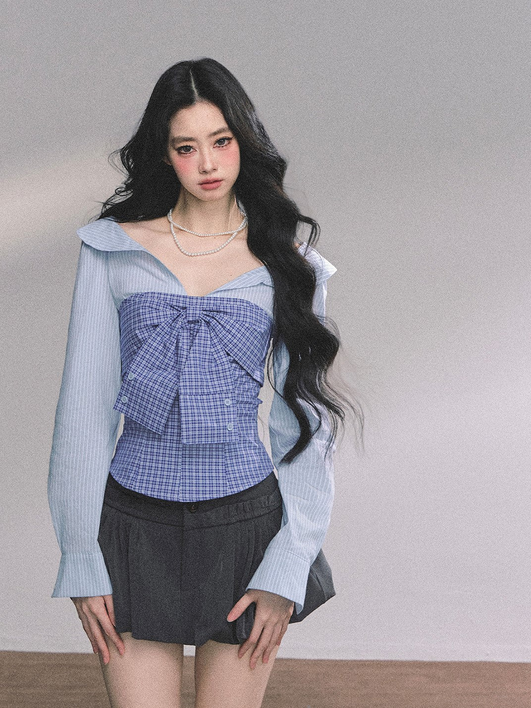 Fake Two-piece Slim Striped Shirt DIA0584