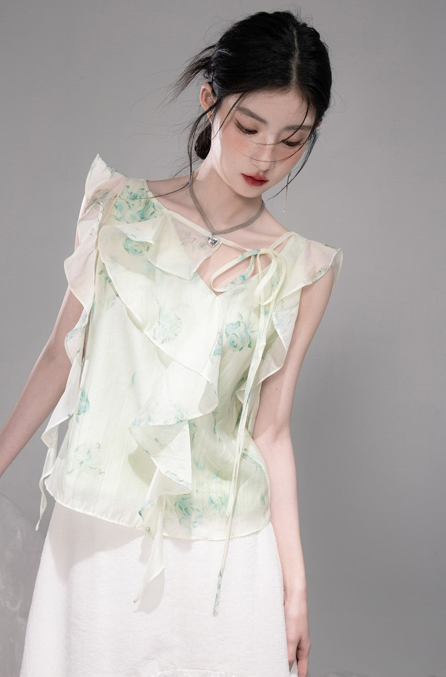 Irregular Lotus Leaf Collar Chiffon Shirt COT0330