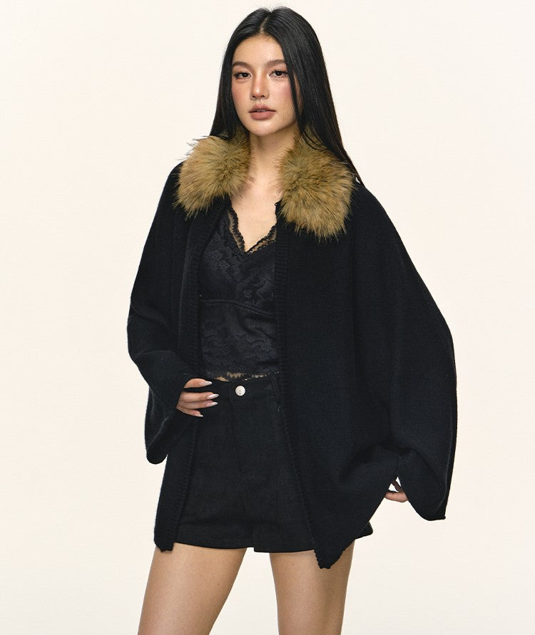 Eco-friendly Fur Collar Knitted Cardigan ANA0106