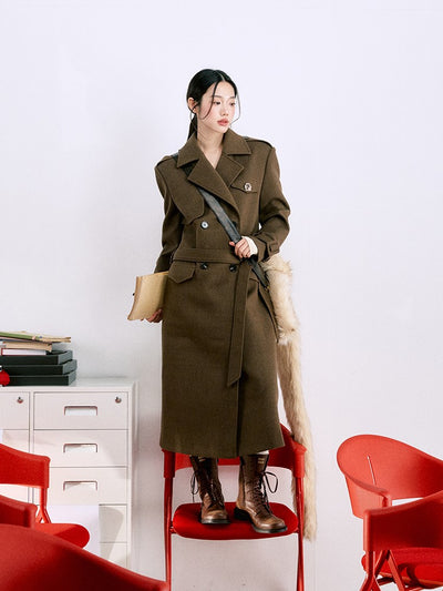 Classic Silhouette Belt Simple Warm Long Coat LAL0063