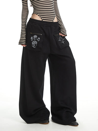 Skull Design Casual Wide-Leg Pants UNC0328