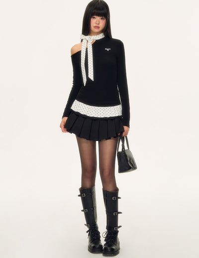 Polka Dot Tie-up Long-sleeved T-shirt WEE0086