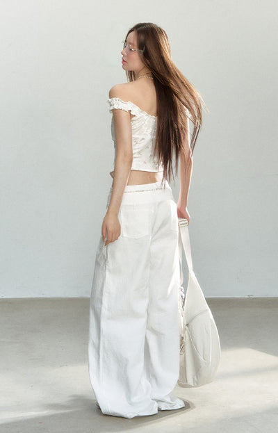 White Straight Casual Loose Pants SHI0163