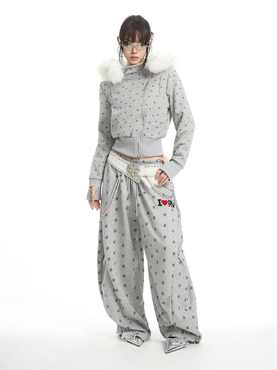 Full Star Design Fur-collar Hooded Jacket UNC0329