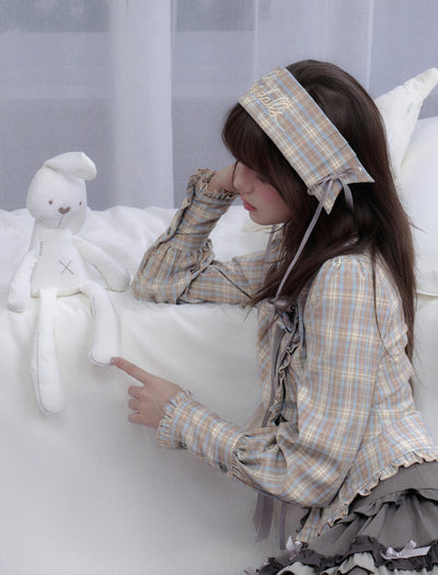 Plaid Rose Brooch Asymmetrical Shirt/Headband SAG0294