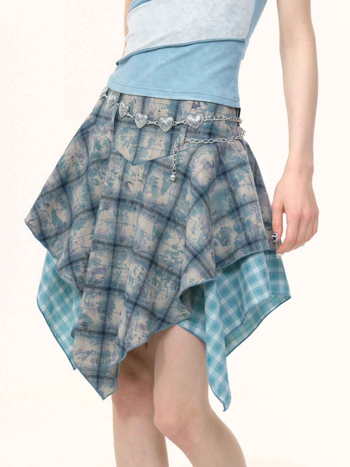 Irregular Tie-dyed Plaid Skirt ZIZ0258