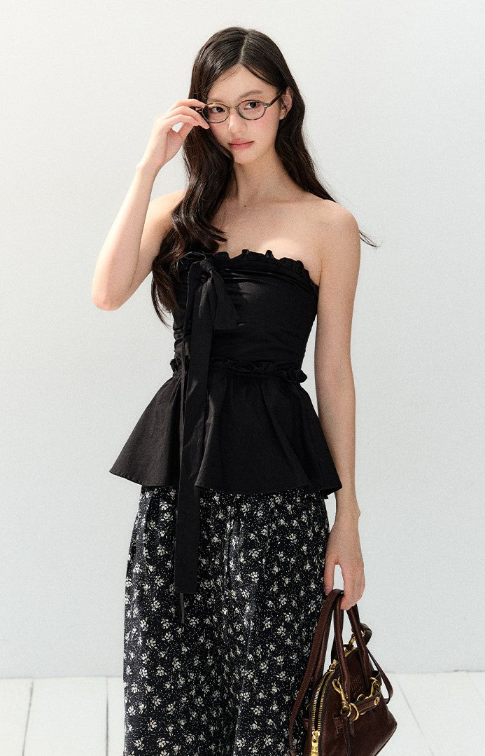 Black Lazy Drape Flower Pants SHI0145