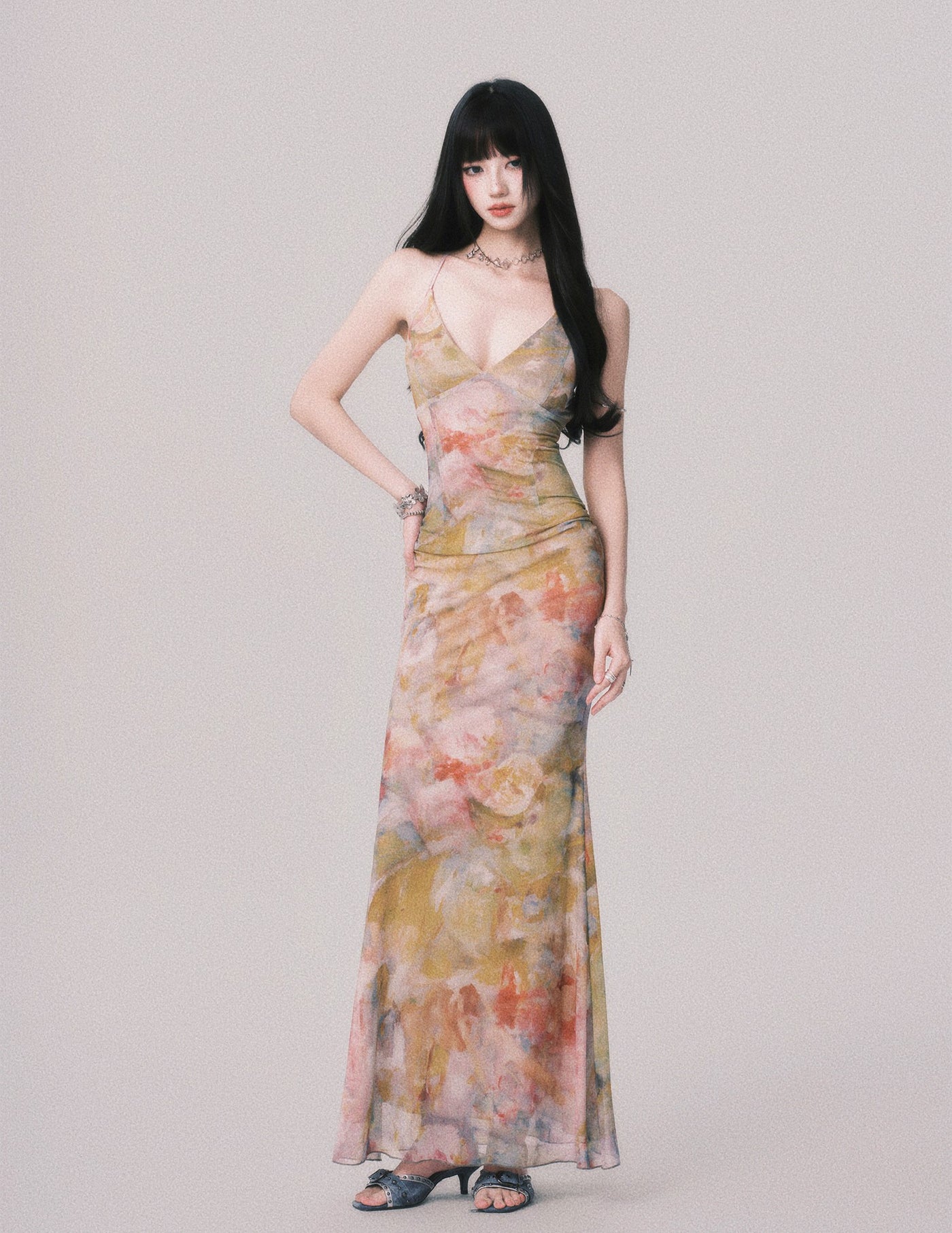 V-neck Long Suspender Dress LUL0163