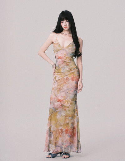 V-neck Long Suspender Dress LUL0163