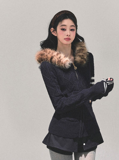 Long-sleeved Hooded Knit Cardigan DIA0665