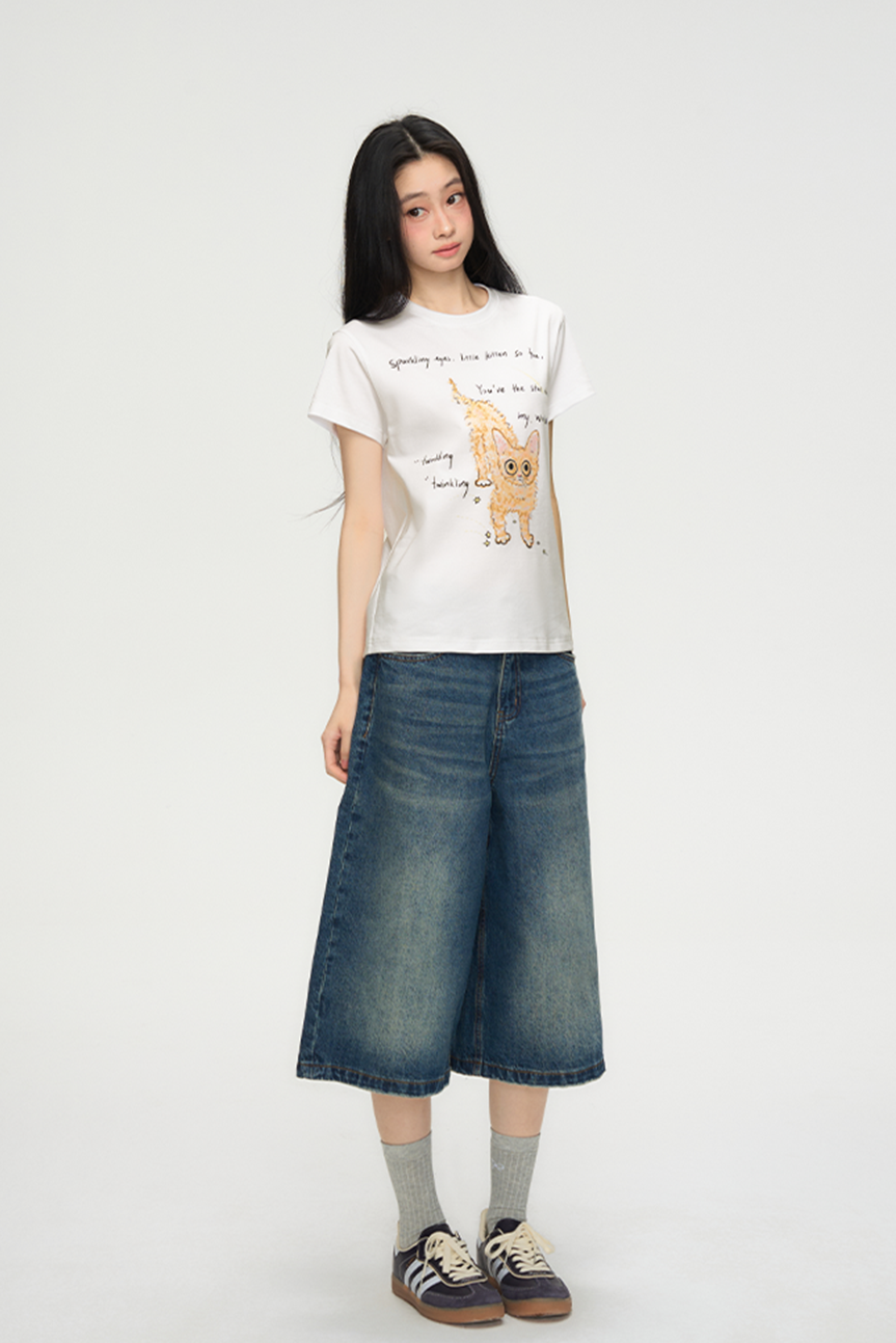 Kitten Print Casual Short-sleeved T-shirt PUN0071